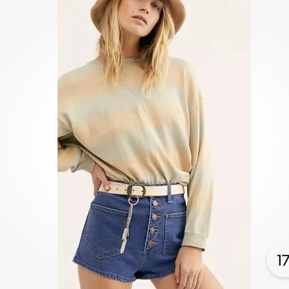 NWOT Free People We the Free High Waisted Bridgette Denim Blue Women's Shorts 28
